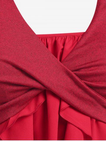 Plus Size Ruffle Midi Cami Dress with Twisted Crop Top Set