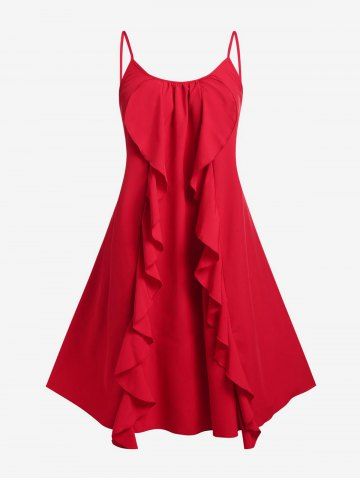 Plus Size Ruffle Midi Cami Dress with Twisted Crop Top Set