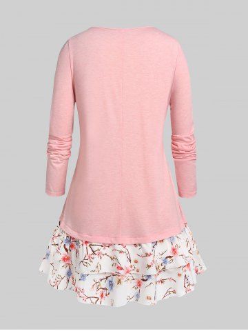 Plus Size Floral Print 2 in 1 Tee