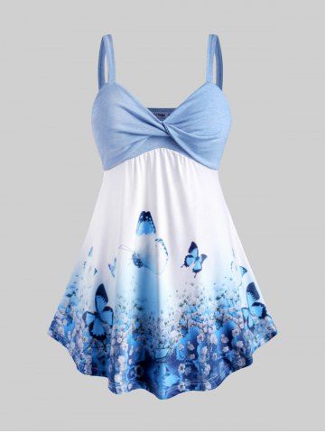 Plus Size Butterfly Print Front Twist Tank Top