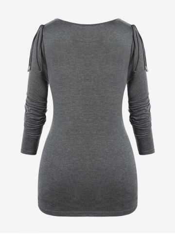 Plus Size Long Sleeve Cowl Neck O Ring Ruched T-shirt
