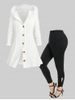 Hooded Fuzzy Trim Cable Knit Cardigan and High Rise Cutout Twist Leggings Plus Size Outerwear Outfit -  