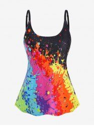 Plus Size Backless Paint Splatter Padded Tankini Top Swimsuit -  