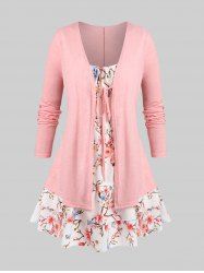 Plus Size Floral Print 2 in 1 Tee -  