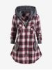 Plus Size Flap Pocket Cable Knit Plaid Hooded 2 in 1 Coat -  
