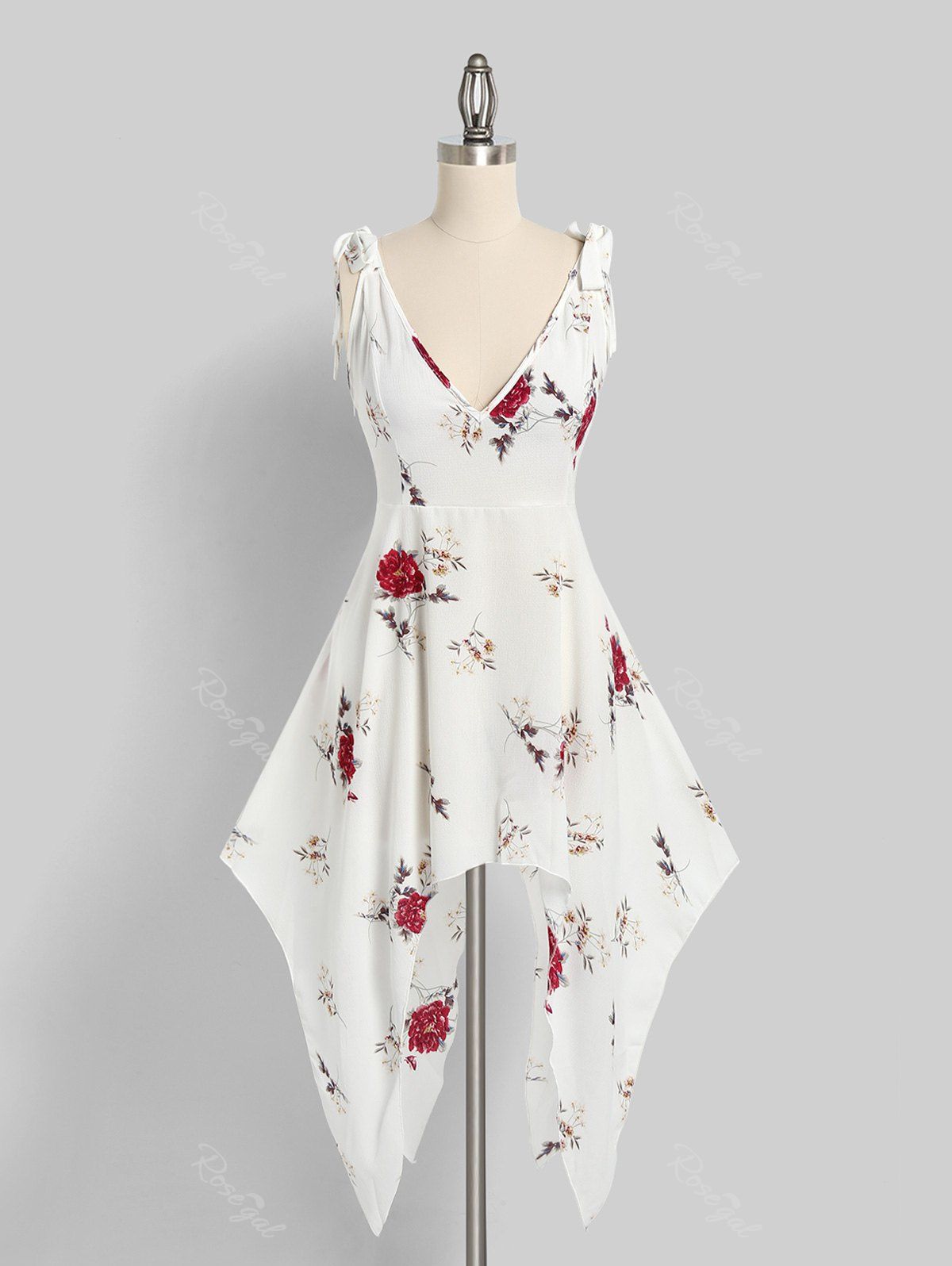 Hot Plus Size & Curve Flower Tie Shoulder Hanky Hem Beach Dress  
