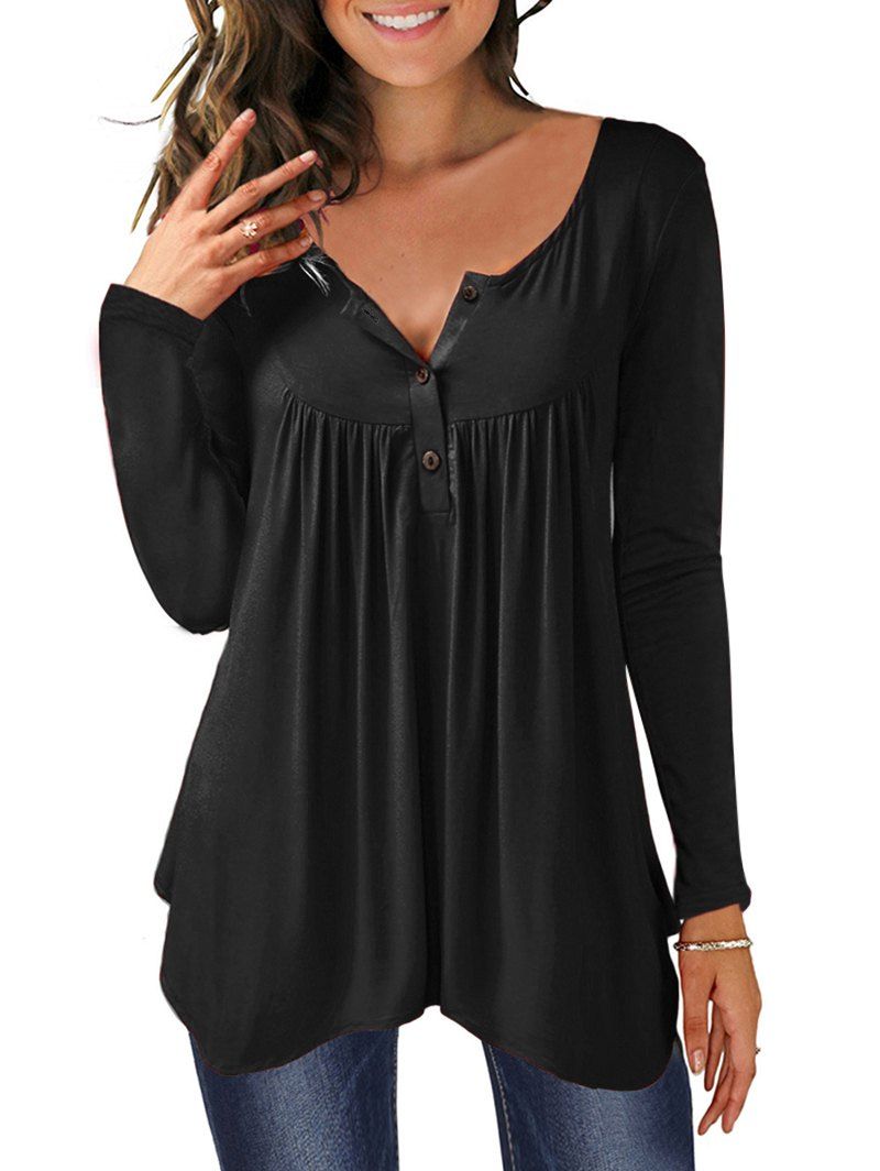 Cheap Half Button Asymmetric Long Sleeves Tee  
