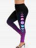 Ombre Color Moon Phase Print T-shirt and Leggings Plus Size Matching Set -  