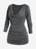 Plus Size Long Sleeve Cowl Neck O Ring Ruched T-shirt -  