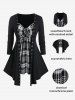 T-shirt Faux Deux Pièces à Carreaux de Grande Taille - Noir L | US 12
