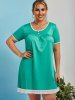 Plus Size Lace Insert Mini Straight Dress -  