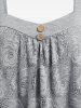 Flower Pattern Lace Mock Button T Shirt -  