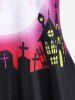Halloween Moon Pumpkin Castle Print Raglan Sleeve T-shirt -  