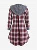 Plus Size Flap Pocket Cable Knit Plaid Hooded 2 in 1 Coat -  