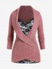 Plus Size Shawl Collar Faux Twinset Lace Panel Tee -  