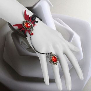Bracelet Bague en Dentelle Motif Papillon en Strass Style Gothique Vintage