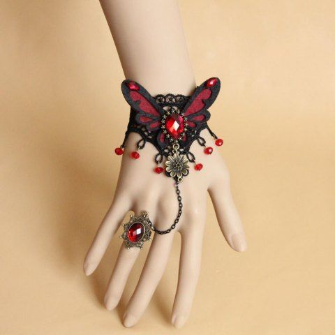 Gothic Retro Butterfly Finger Bracelet Chain Ring Jewelry - MULTI
