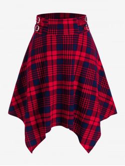 Plus Size Plaid Buckle Handkerchief Skirt - RED - 1X | US 14-16