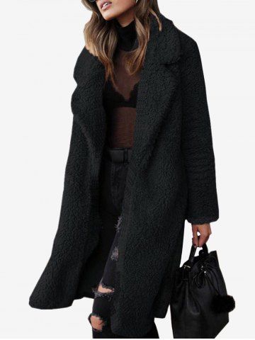 Plus Size Lapel Open Front Long Fuzzy Faux Fur Coat - BLACK - XL