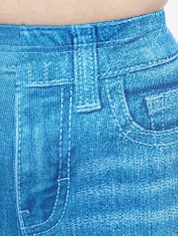 Plus Size High Rise Plaid 3D Denim Print Skinny Jeggings