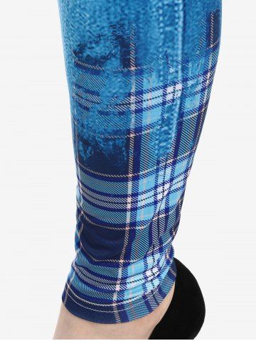 Plus Size High Rise Plaid 3D Denim Print Skinny Jeggings