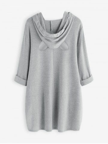Plus Size Drawstring Hooded Pockets High Low Graphic Top