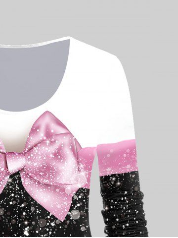 Plus Size Colorblock 3D Bowknot Print T-shirt