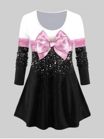 Plus Size Colorblock 3D Bowknot Print T-shirt