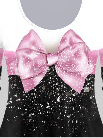 Plus Size Colorblock 3D Bowknot Print T-shirt