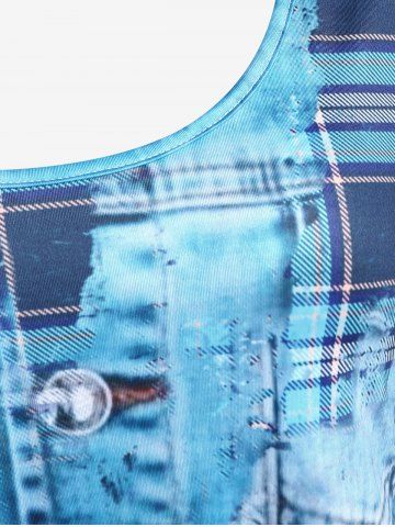 Plus Size Long Sleeve 3D Denim Print T-shirt