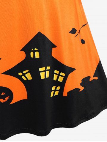 Halloween Pumpkin Castle Print Vintage Flare Dress