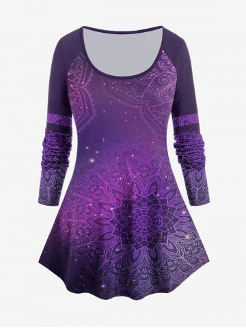 Plus Size Bohemian Print Raglan Sleeve T-shirt