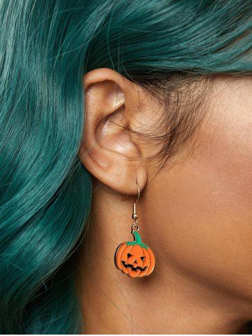 Halloween Pumpkin Shape Pendant Drop Earrings - GREEN