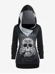 Gothic Skull Rose Print Pullover Hoodie -  