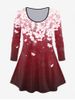 Plus Size Long Sleeve Floral Print Ombre Color Tee -  