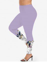 Legging Moulant à Imprimé 3D Fleur en Blocs de Couleurs de Grande Taille - Violet clair S | US 8