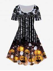 Halloween Pumpkin Ghost Print Flare Dress -  