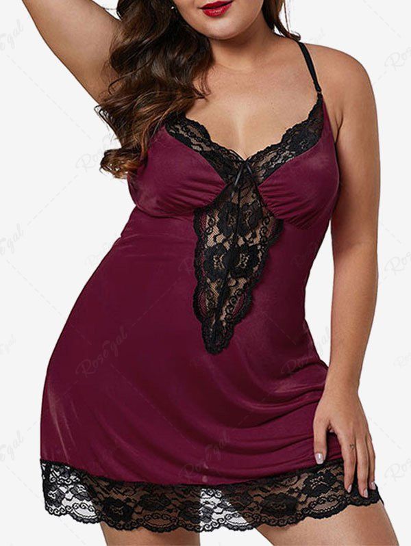 Outfit Plus Size Two Tone Lace Panel Babydoll  