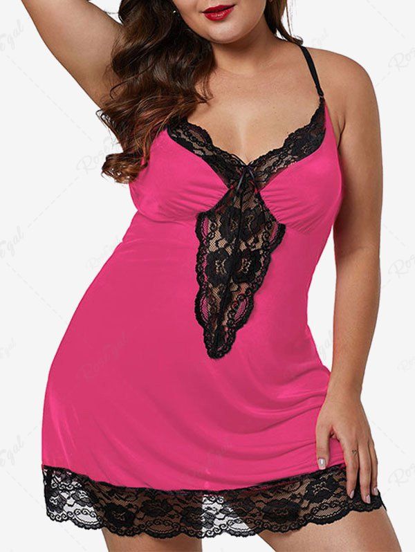 Discount Plus Size Two Tone Lace Panel Babydoll  