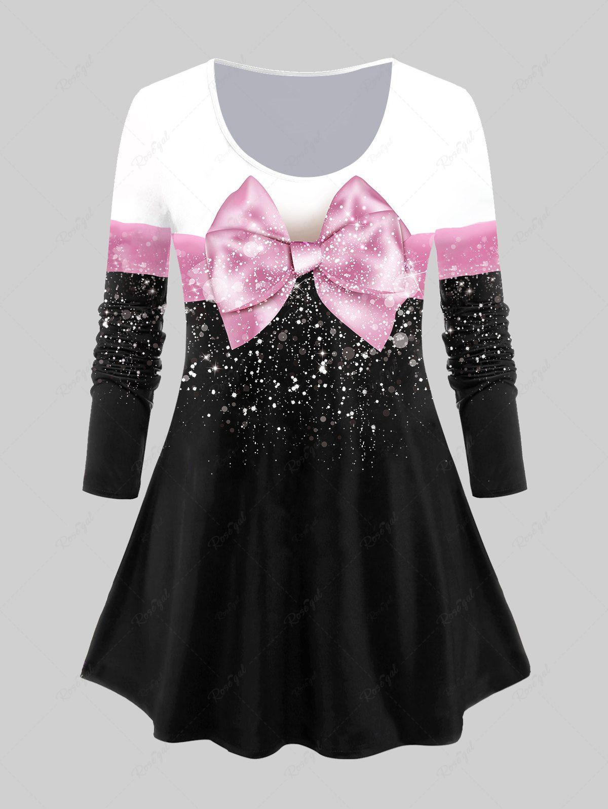 Best Plus Size Colorblock 3D Bowknot Print T-shirt  