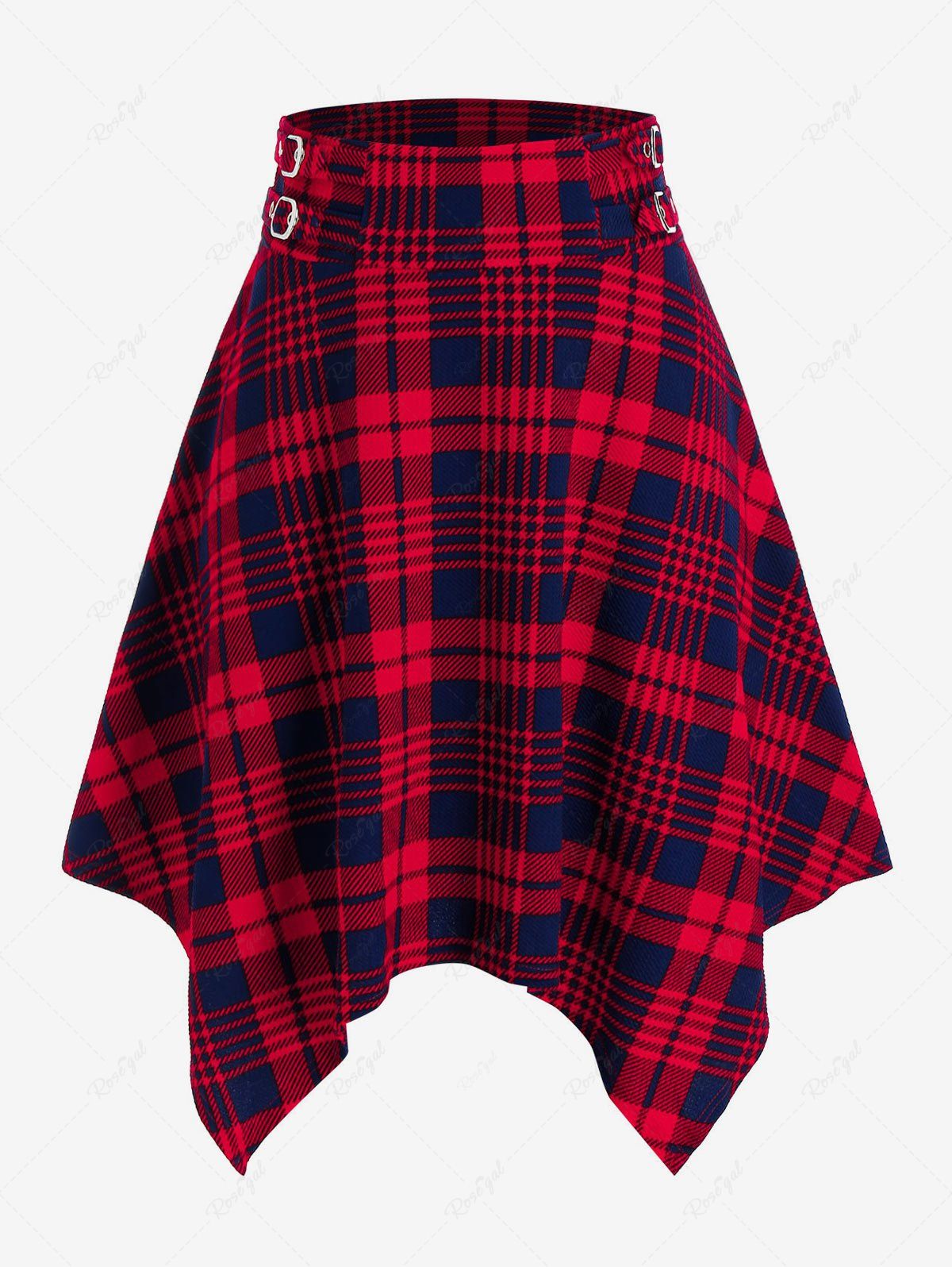Trendy Plus Size Plaid Buckle Handkerchief Skirt  