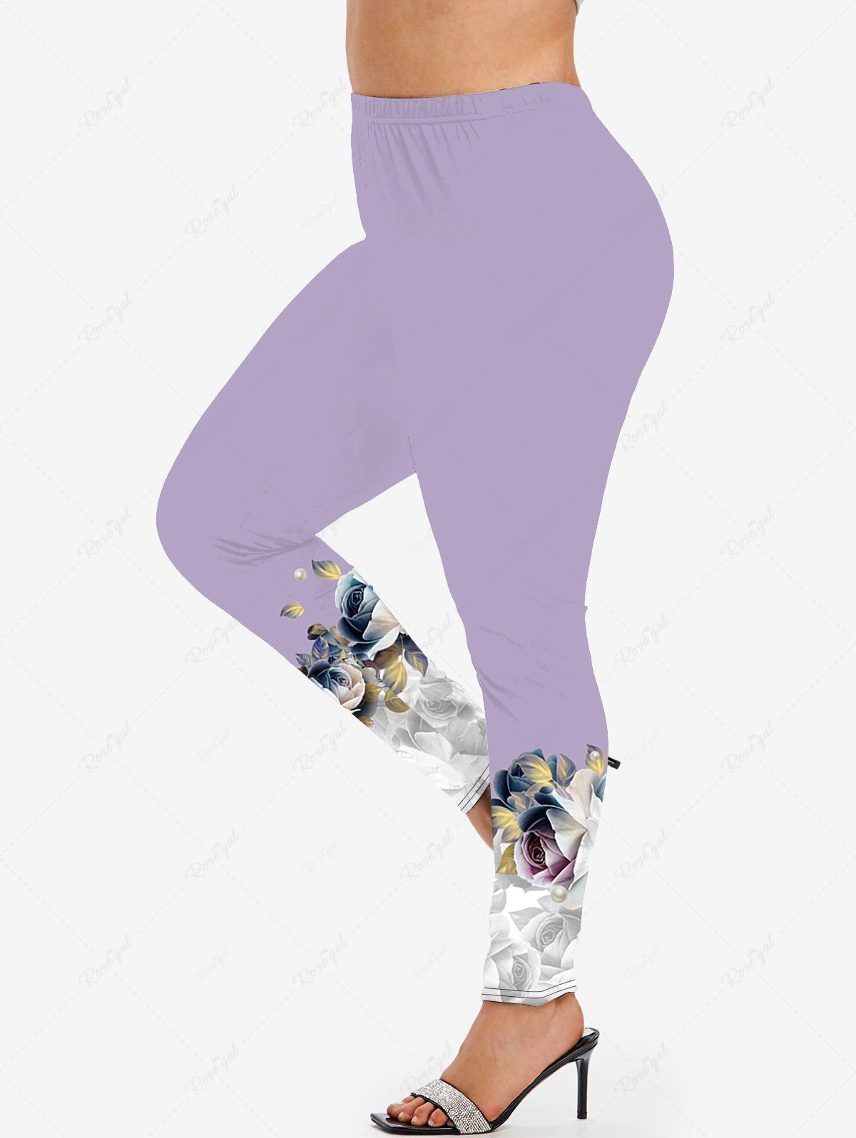 Legging Moulant à Imprimé 3D Fleur en Blocs de Couleurs de Grande Taille Violet clair S | US 8