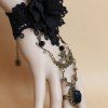 Gothic Retro Flower Rose Finger Bracelet with Ring Chain -  