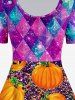 Pumpkin Print Halloween Fit and Flare Dress -  
