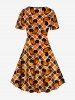 Plus Size Heart Plaid Print Fit and Flare Dress -  