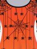 Halloween Spider Web Printed Two Tone Raglan Sleeves Tee -  