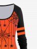 Halloween Spider Web Printed Two Tone Raglan Sleeves Tee -  