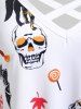 Robe D'Halloween Ligne A à Imprimé Chat Citrouille Crâne Croisée sans Manches - Blanc 