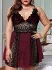 Plus Size Lace Panel See Thru Mesh Babydoll with T-back -  