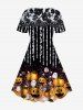 Halloween Pumpkin Ghost Print Flare Dress -  